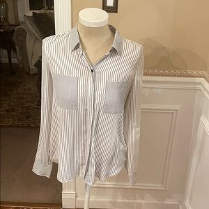 White House Black Market Black and White Striped Blouse